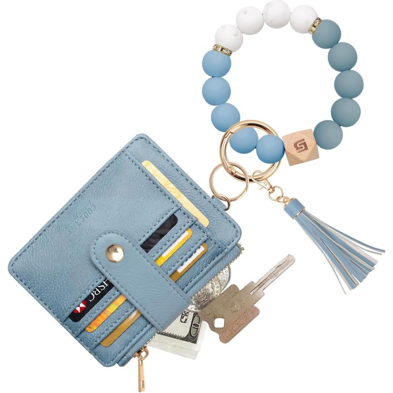 Tassel Keychain Wallet for Women with Bracelet & ID Window