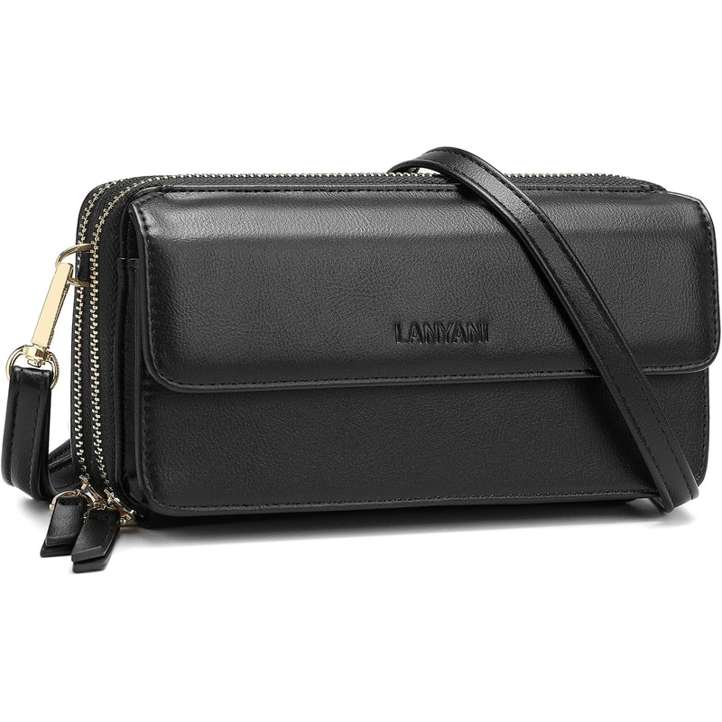 Vegan Leather Crossbody Wallet for Women, Double Zip Wristlet Clutch