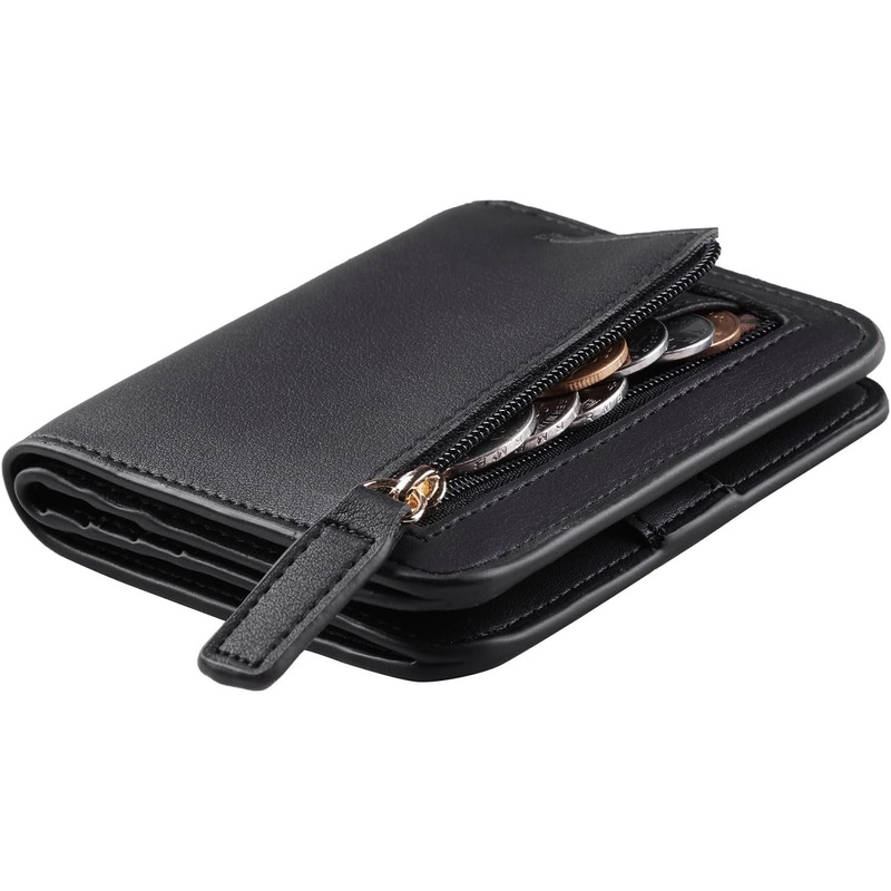 Waxed Leather Bifold Small Wallet for Women with Zipper Coin Pocket