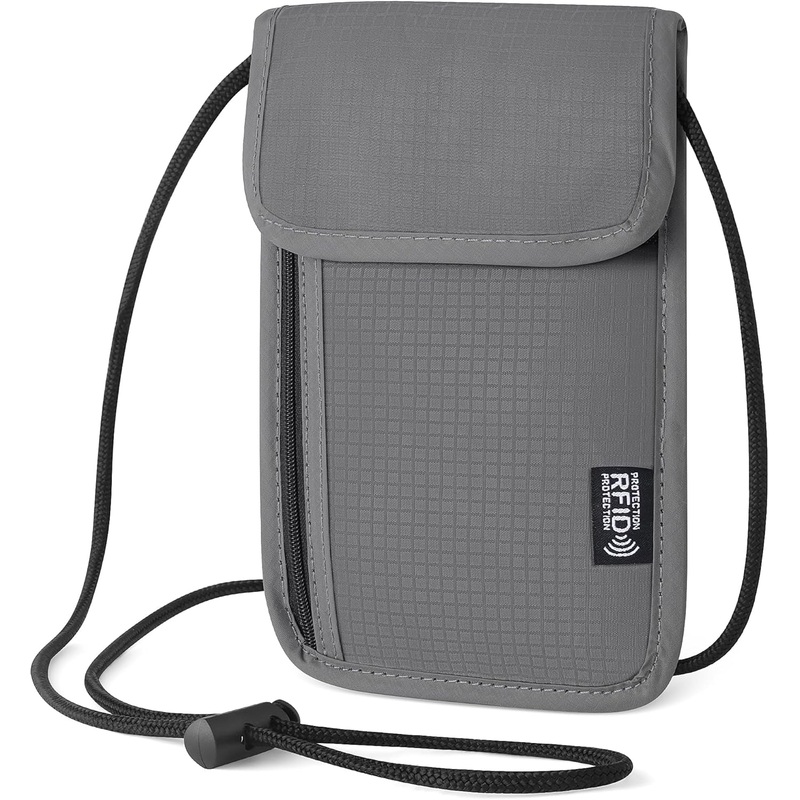 5.5" L X 7.9" W Travel Neck Wallet, RFID Blocking Passport Holder, Security Lightweight Passport Travel Wallet, Neck Pouch Gifts for Women Men(Grey)