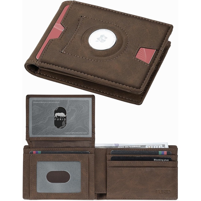 Airtag Wallet for Men, Minimalist RFID Blocking Leather Wallet with 2 ID Window