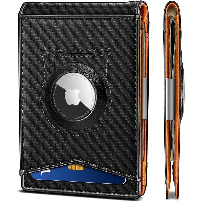 Airtag Wallet for Men, Slim Leather Bifold Wallet with Money Clip