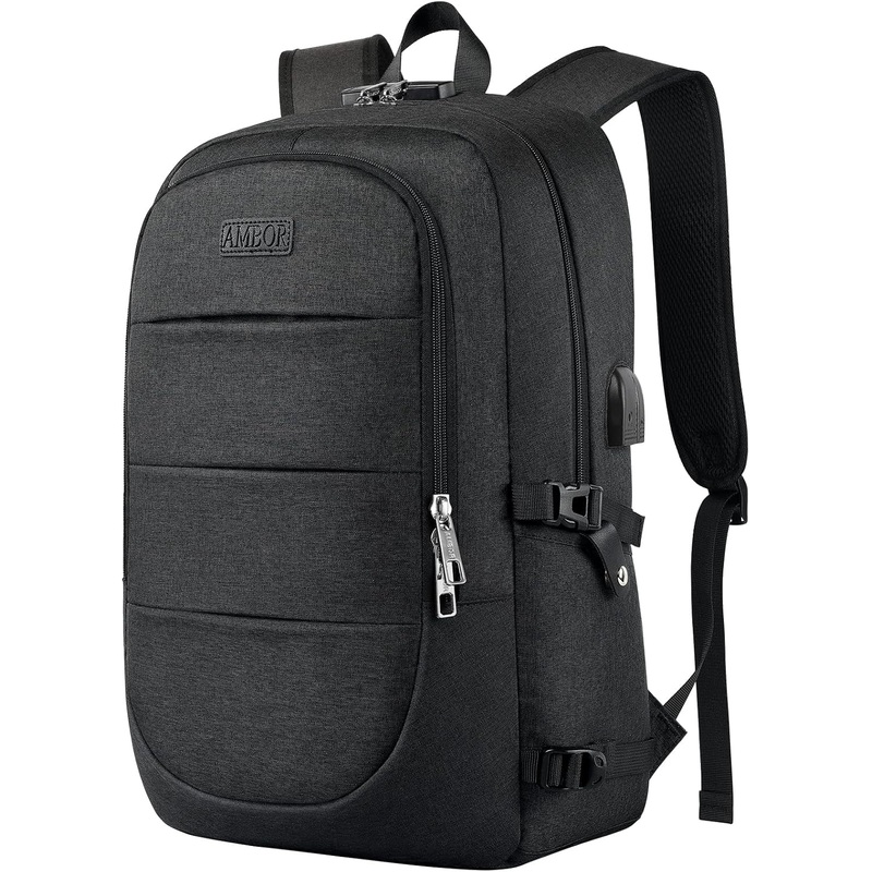 AMBOR Travel Laptop Backpack for en, 15.6-17.3 Inch Laptop Backpack for School, anti Theft Business Work Backpack with USB Charging Port, Water Resistant College Computer Bag for Men & Women, Black