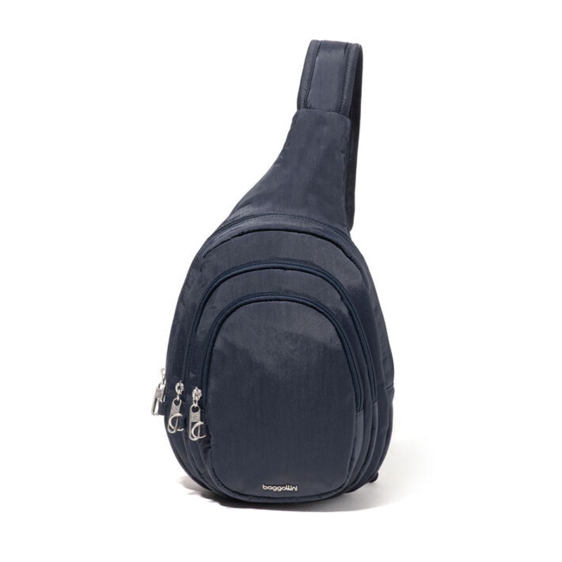 Baggallini Securtex Anti-Theft Multi Zip Sling - French Navy