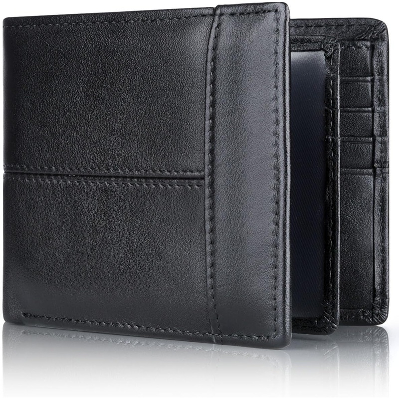 Bifold Wallet for Men, Rfid Blocking Genuine Leather Card Holder - Black