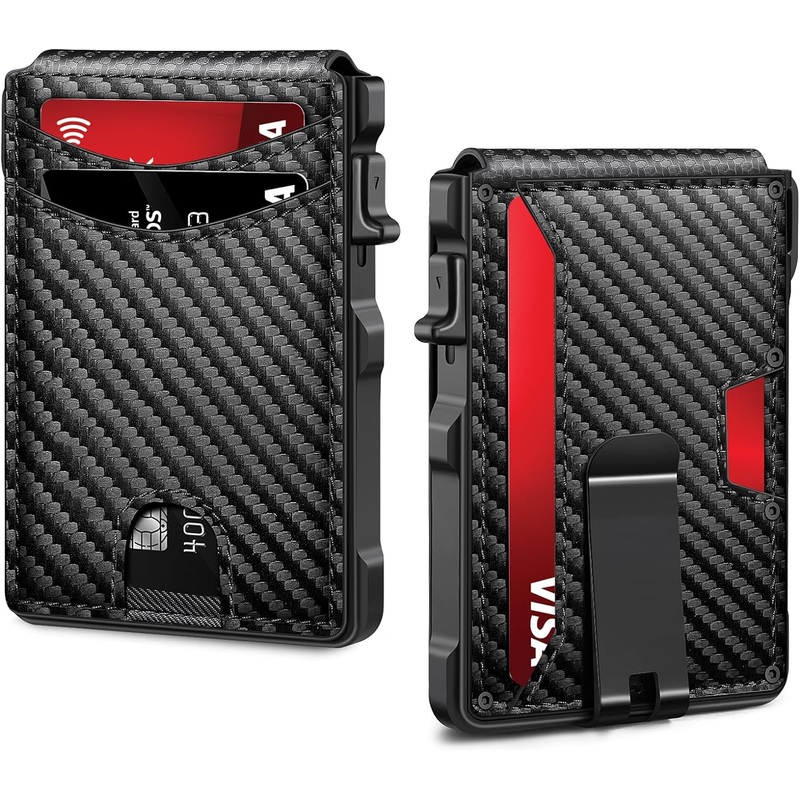 Carbon Fiber Bifold Wallet for Men, Pop Up Wallet with Money Clip