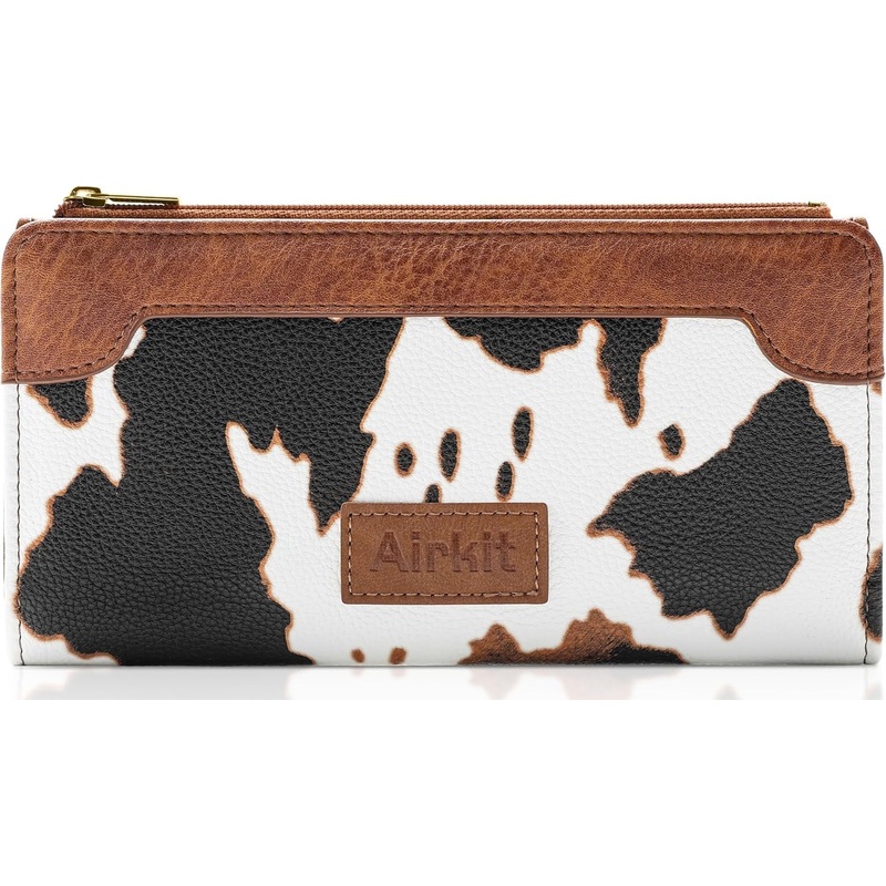 Cow Print Wallets for Women Bifold Credit Card Holder, Rfid Blocking, ID Window, Western Slim Wallet with Zipper Coin Pocket for Ladies, Cow Brown
