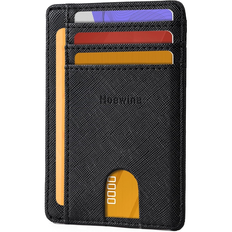 Hoewina Wallet for Men, Credit Card Holder, Slim Minimalist Wallet, Front Pocket RFID Blocking Leather Thin Wallet for Men and Women(Cross Black)