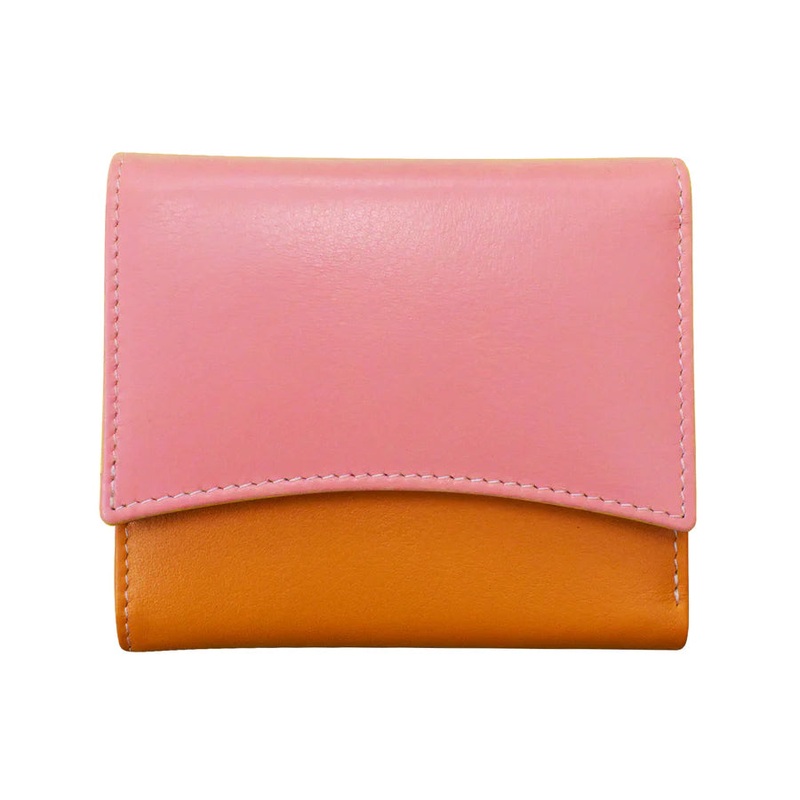 ILI New York Leather RFID Two Tone Pocket Wallet - Flamingo Pink/Papaya