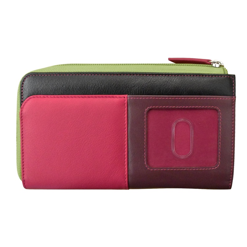 ILI New York Leather RFID Zip Wallet w/Gusset - Forest Multi
