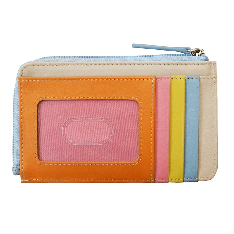 ILI New York RFID Leather Zip Card Holder - Pink Rainbow