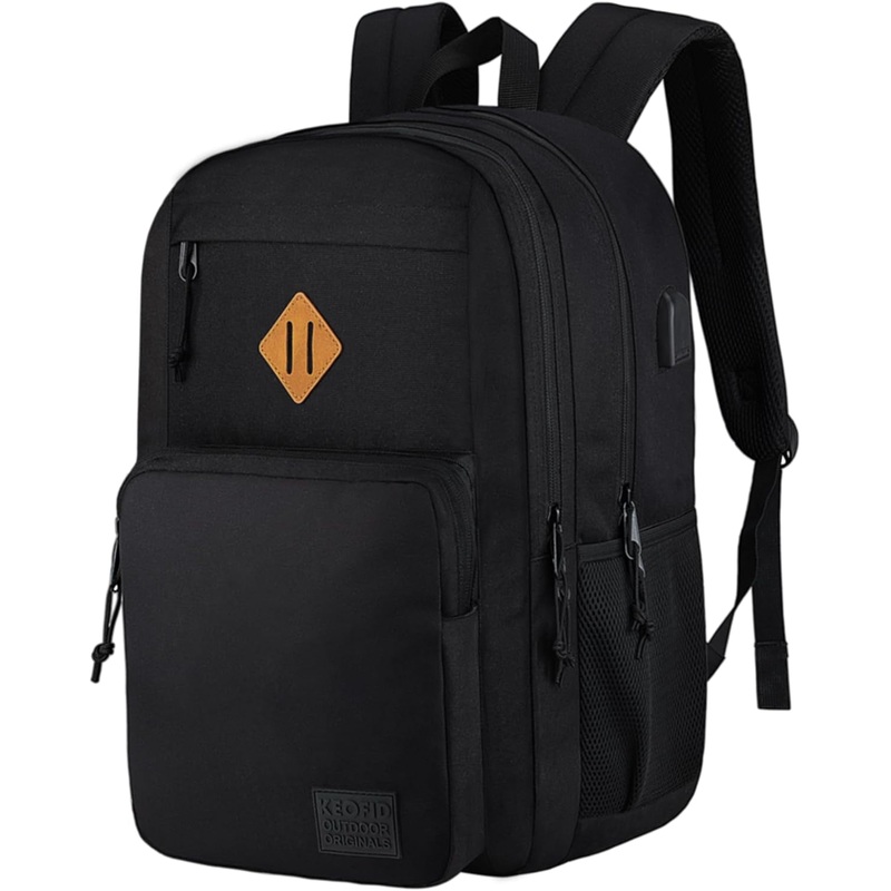 KEOFID Travel Backpack for Men and Women, anti Theft Laptop Backpack with USB Charging Port for Work, Large Bag for College, Water Resistent(Black)