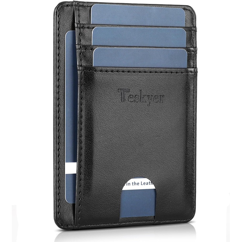 Leather Slim Wallet, Minimalist Front Pocket RFID Blocking Credit Card Holder