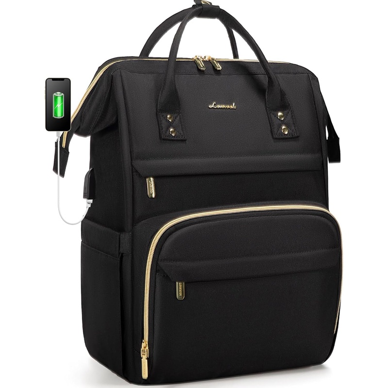 LOVEVOOK Laptop Backpack Women, 15.6 Inch Work Backpack Woman for Teacher Nurse Bags, Computer College Backpack Purse, Waterproof Anti-Theft Travel Back Pack with USB Charging Port, Black