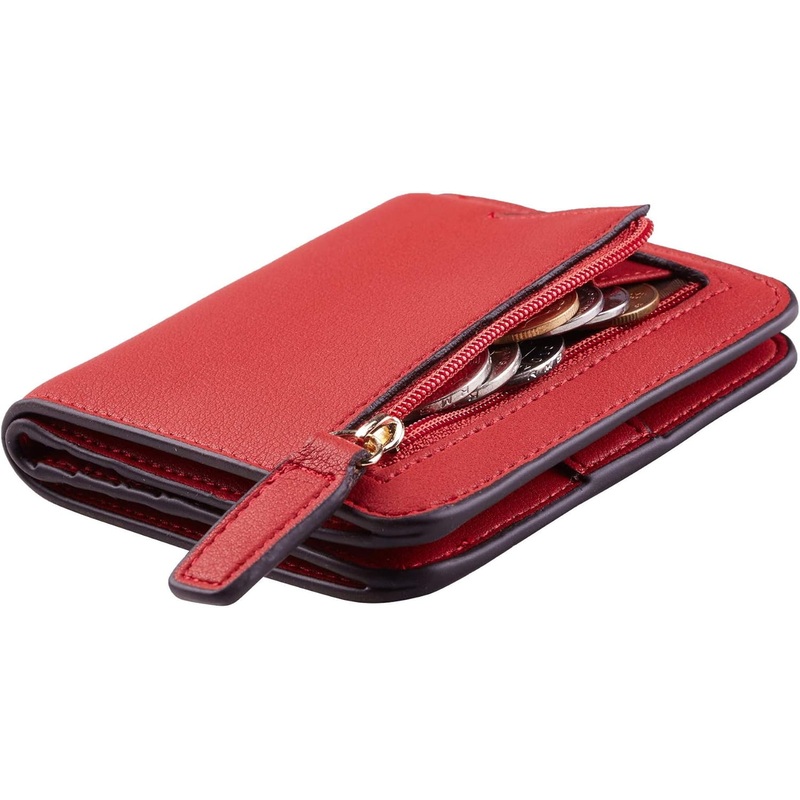 Luxury Leather Rfid Blocking Bifold Red Wallet with ID Window-Red