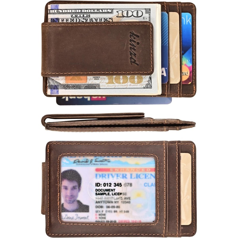 Money Clip, RFID Blocking Crazy Horse Leather Strong Magnet Wallet