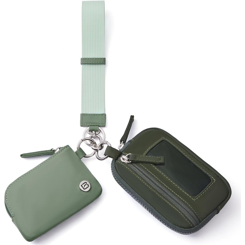 POIUGOYA Nylon Wristlet Wallets, Dual Pouch Keychain Wristlet Wallet, RFID Small Wallet with Coin Pouch,Id Window for Travel