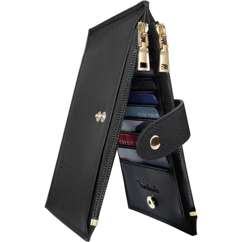 RFID Blocking Bifold Wallet, Double-Zipper Credit Card Holder