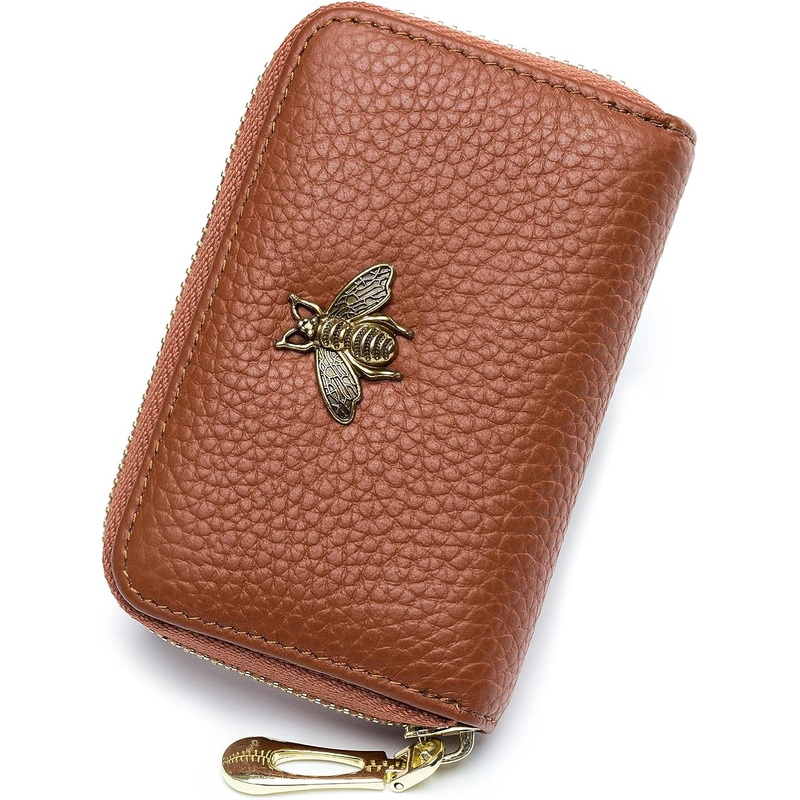 RFID Blocking Credit Card Holder for Women, Small Leather Zipper Wallet