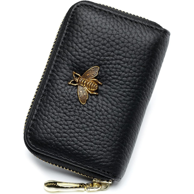 RFID Credit Card Holder Small Leather Zipper Card Case for Women