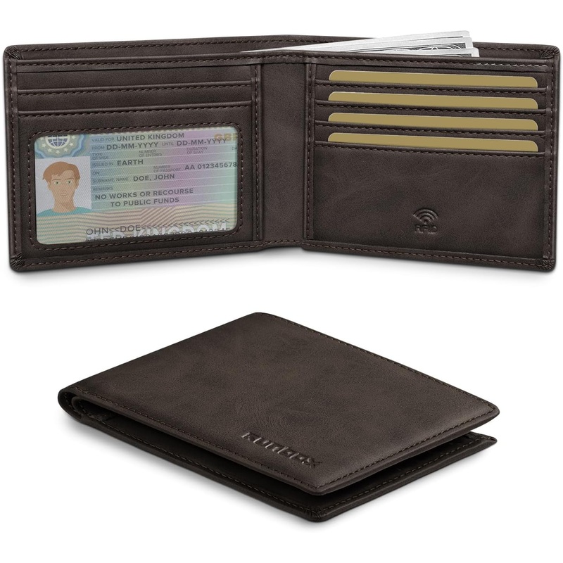 RUNBOX Wallet for Men,Mens Wallet,Slim Leather Bifold,Rfid Blocking 8 Slots Gift Box