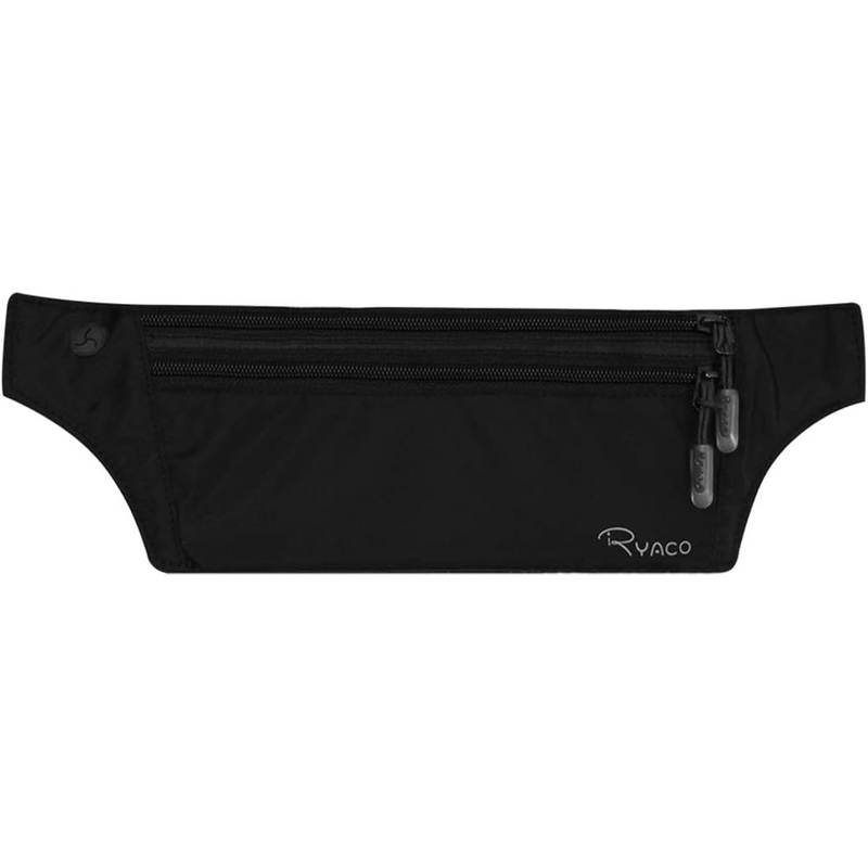 Ryaco Money Belt, Slim Passport Holder RFID Blocking Hidden Wallet Travel Essentials Pouch for Women Men with Adjustable Strap Waist Bag to Protect Cash, Credit Cards and Documents