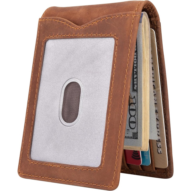 Slim Bifold Wallet for Men with Money Clip RFID Blocking  Genuine Leather Front Pocket Wallet