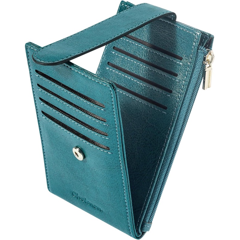 Slim Bifold Wallet with Zipper, RFID Blocking Vegan Leather Credit Card Holder