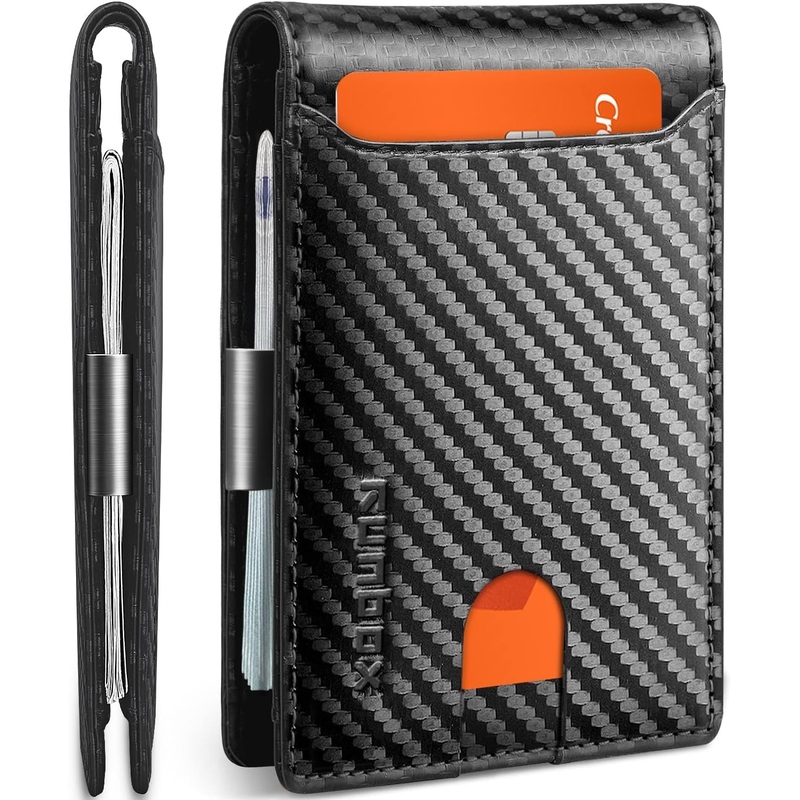 Slim Leather Bifold Wallet with Money Clip, RFID Blocking Front Pocket Card Holder