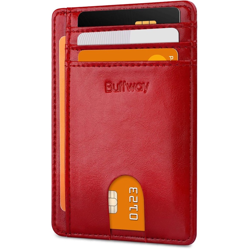 Slim Minimalist Front Pocket RFID Blocking Leather Wallets-Red