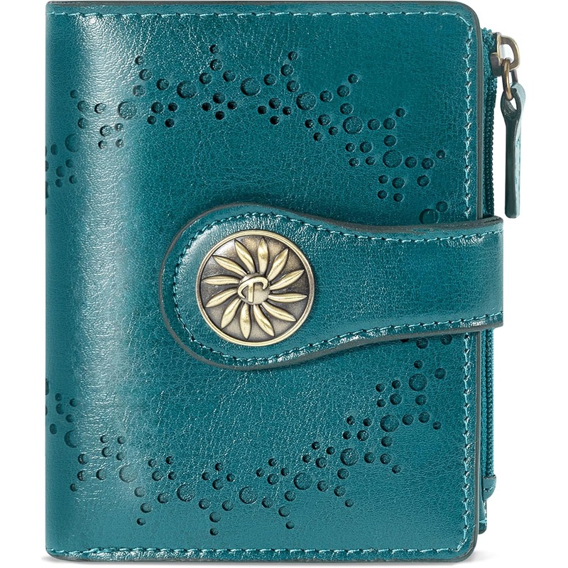 Small Bifold Wallet for Women, RFID Blocking Leather Card Holder with Zip Coin Pocket