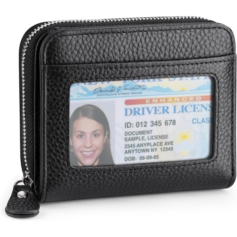 Small Wallet for Women, Genuine Leather RFID Blocking Credit Card Holder Slim Compact Coin Purse Women'S Wallets with ID Window 8 Card Slots