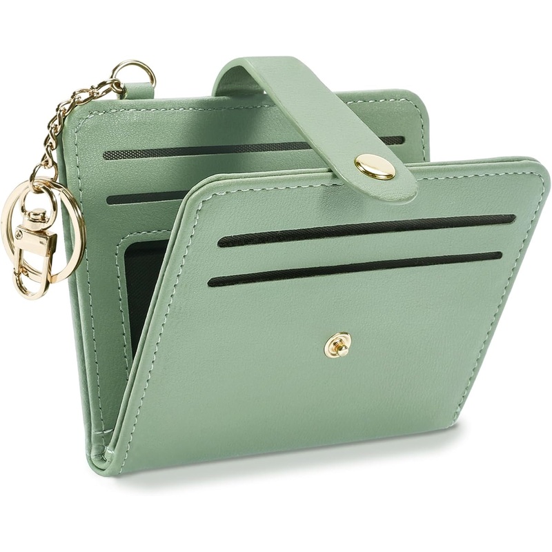 Small Wallets Woman RFID Blocking Leather Credit Card Holder - with ID Window - Card Wallets for Women - with Zipper Coin Purse - Keychain Wallet