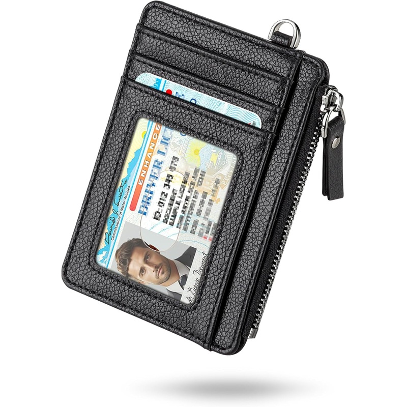Teskyer Slim Wallet for Men Women, 8 Card Slots & 1 Zip Pocket, Small Credit Card Holder, RFID Travel Wallet with Gift Box - Lichee Black