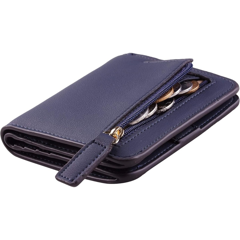 Womens Small Rfid Blocking Bifold Leather Wallet with Zipper coin pocket