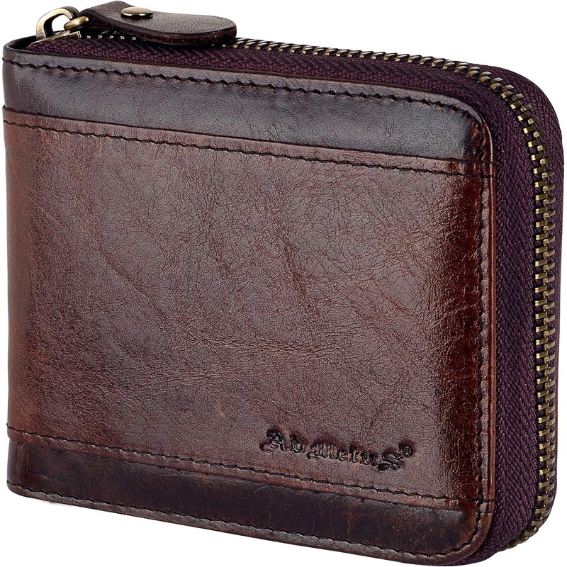Zipper Leather Wallet for Men Bifold RFID Blocking Card Holder