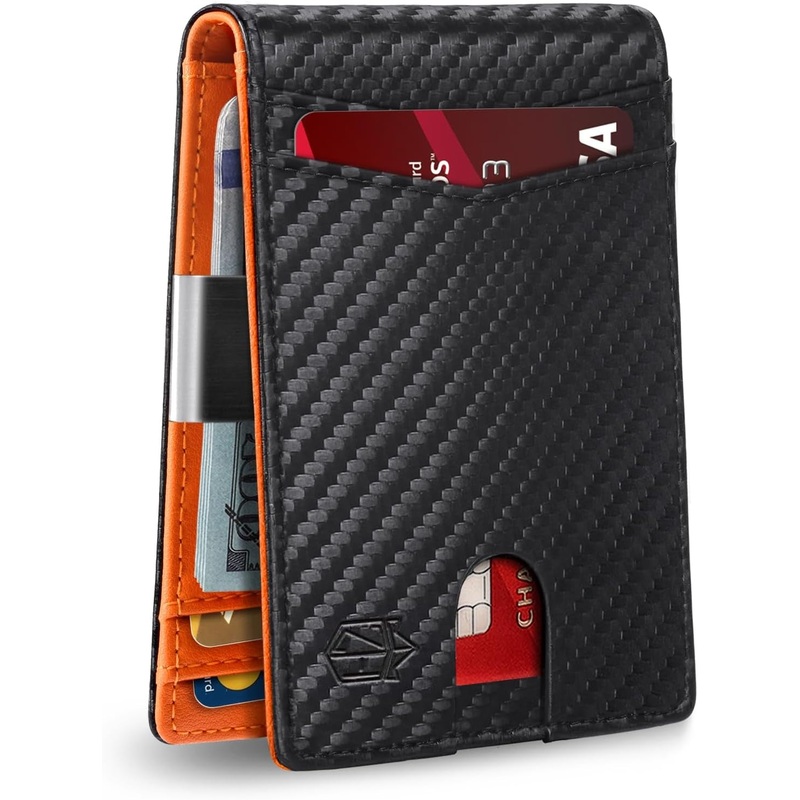 Zitahli Slim Wallet for Men Gifts 12 Card Slots ID Window with Money Clip Minimalist RFID Front Pocket Bifold Leather Small Thin Gift Box Dad Birthday Christmas Regalos Hombres
