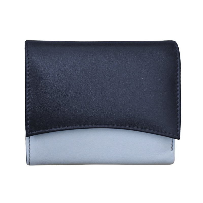 ILI New York Leather RFID Two Tone Pocket Wallet - Navy/Chambray