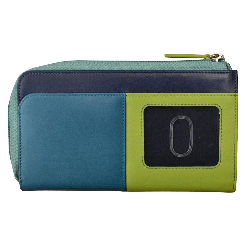 ILI New York Leather RFID Zip Wallet w/Gusset - Serenity
