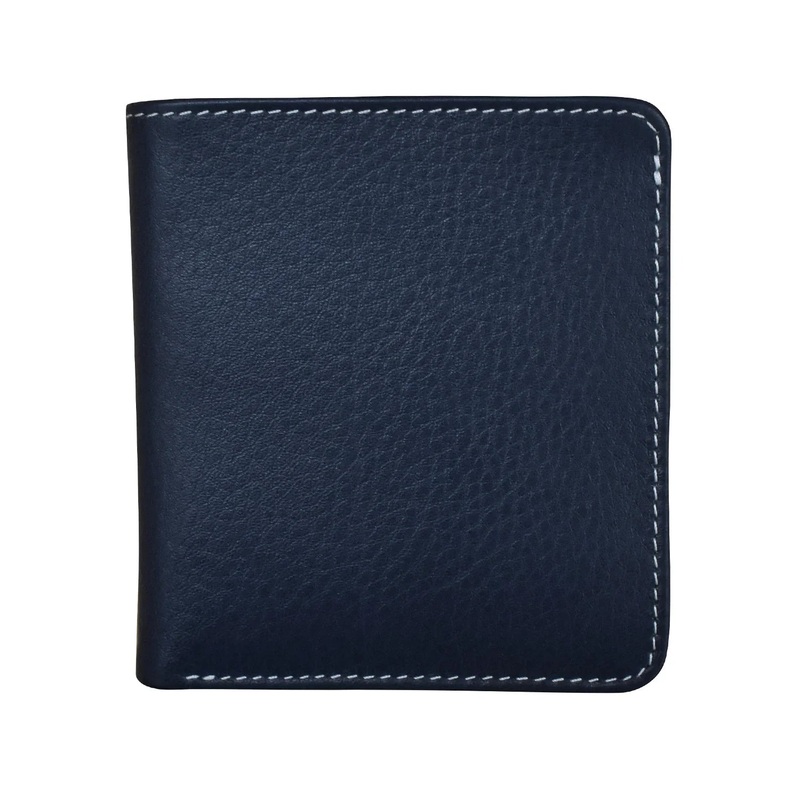 ILI New York RFID Leather 2 Tone Mini Bifold -  Navy/Chambray