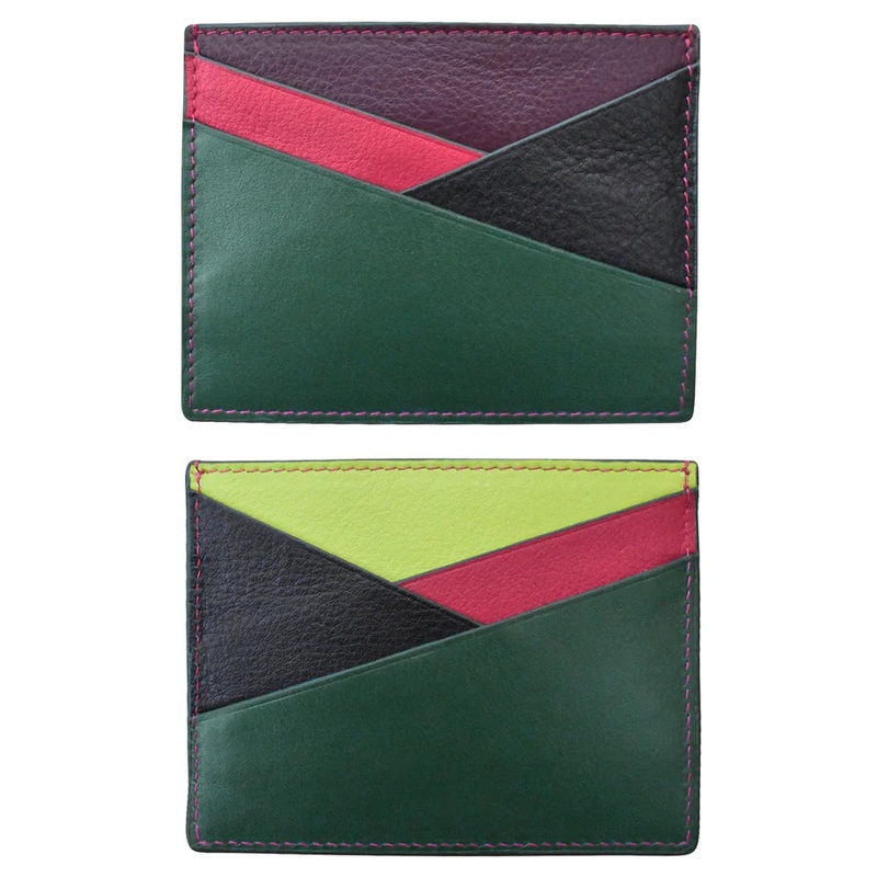 ILI New York RFID Leather Asymmetric Card Case - Forest Multi