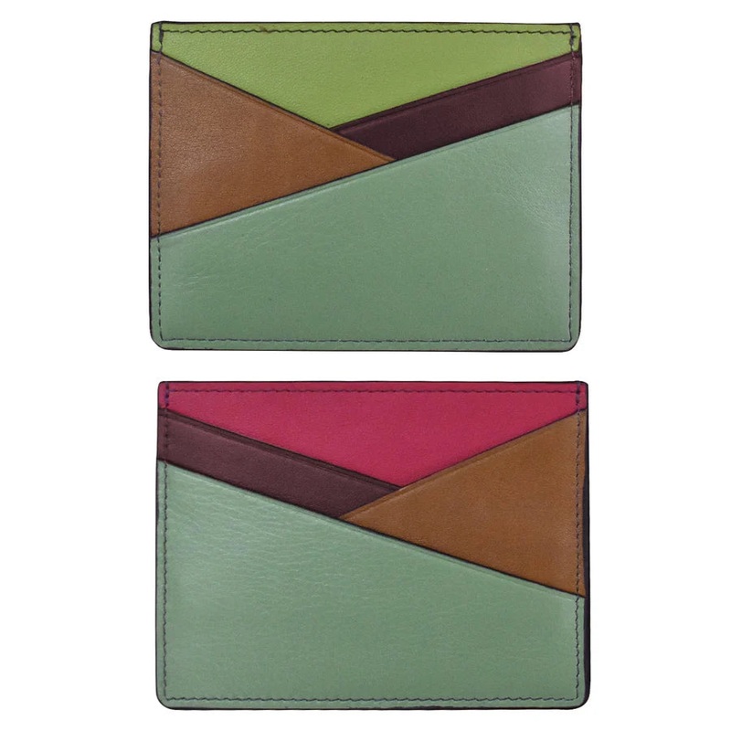 ILI New York RFID Leather Asymmetric Card Case - Sage Multi