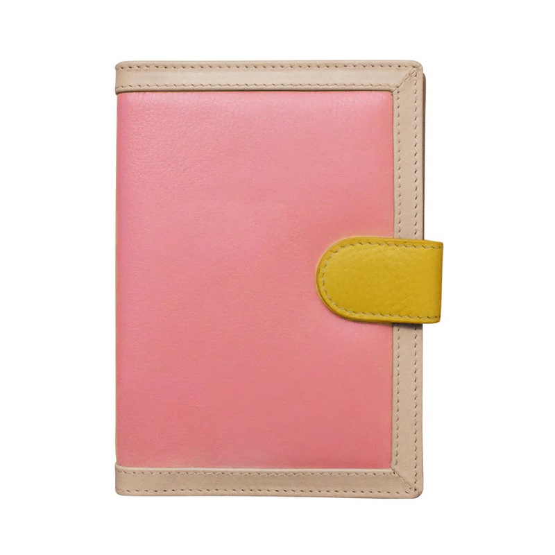 ILI New York RFID Leather Multi Color Passport ID Wallet w/Tab- Pink Raiinbow
