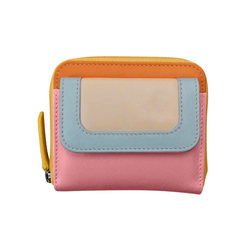 ILI New York RFID Leather Small Pocket Wallet - Pink Rainbow