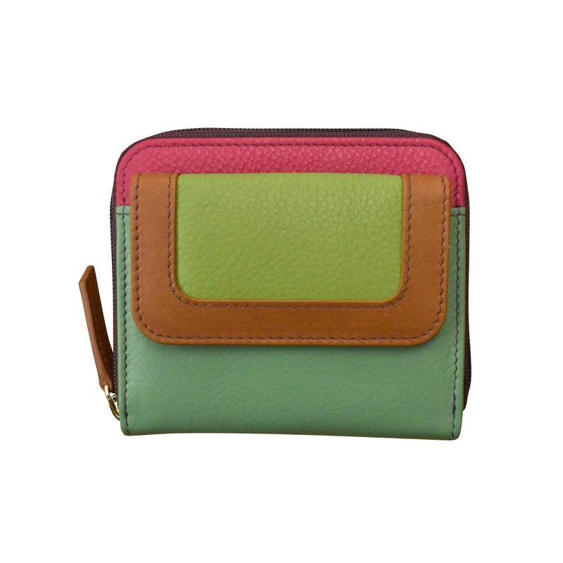 ILI New York RFID Leather Small Pocket Wallet - Sage Multi