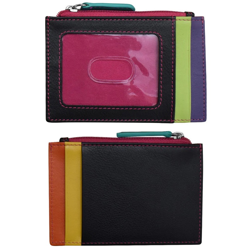 ILI New York RFID Leather Zip I.D. Card Case - Black Brights