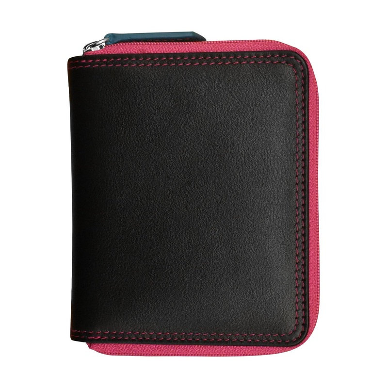ILI New York RFID Small Multi Color Zip Wallet - Black Brights