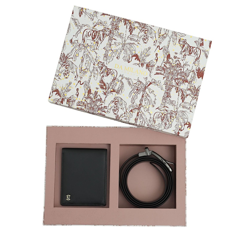 Black & Brown Plain Leather Mens Wallet & Belt Gift Set