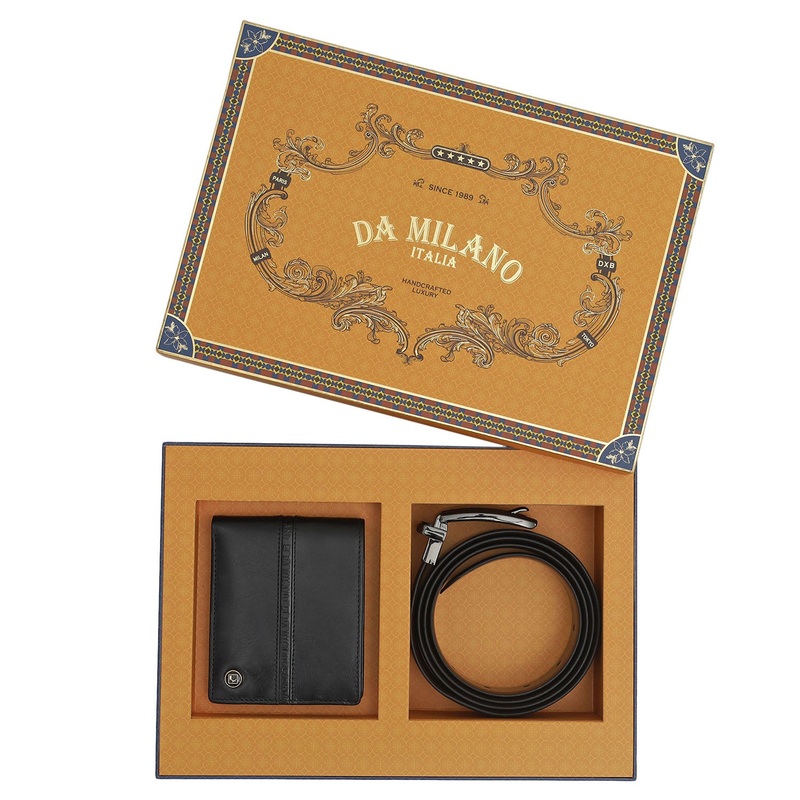 Black Brown Plain Mens Wallet & Belt Gift Set