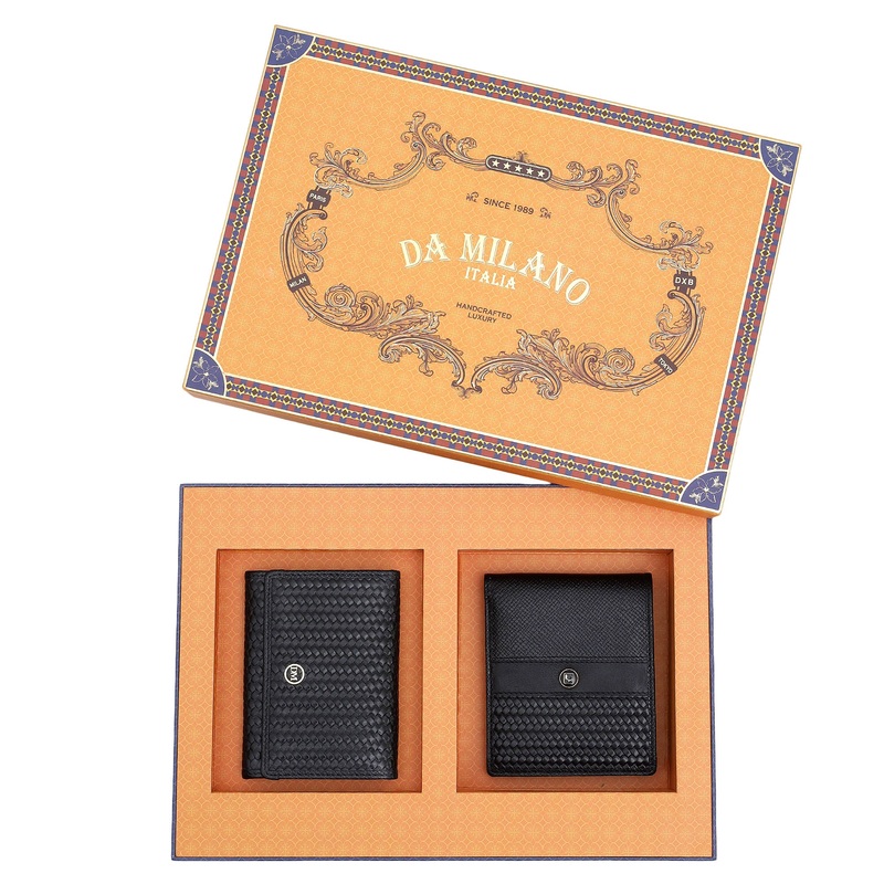 Black Franzy Mat-Emboss Leather Mens Wallet & Card Case Gift Set